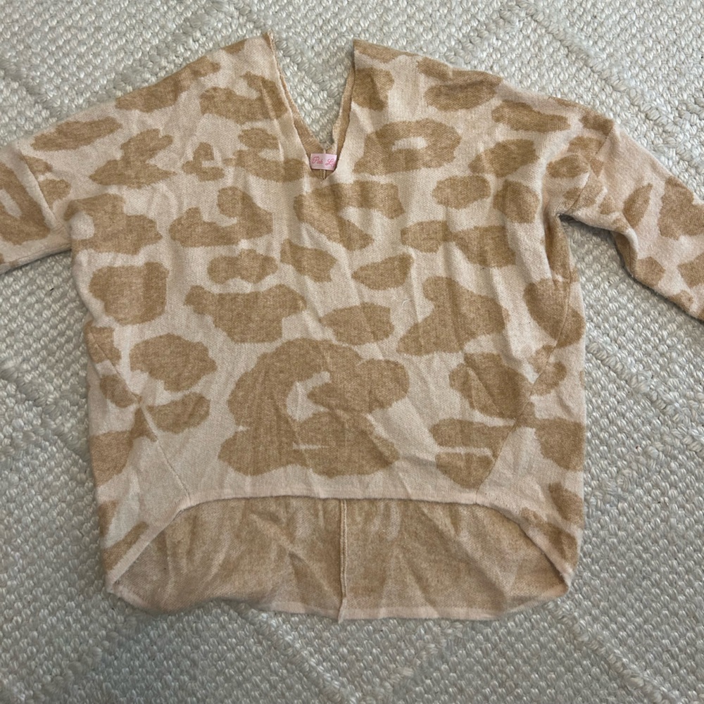 Pink Lily Women's Tan Leopard V-Neck Sweater